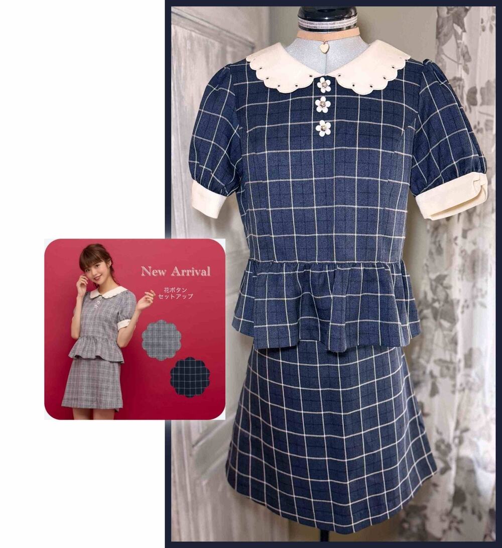 Secret Honey Floral Peplum Set Up Blouse Skirt Preppy Gyaru Shoujo Girl Japan
